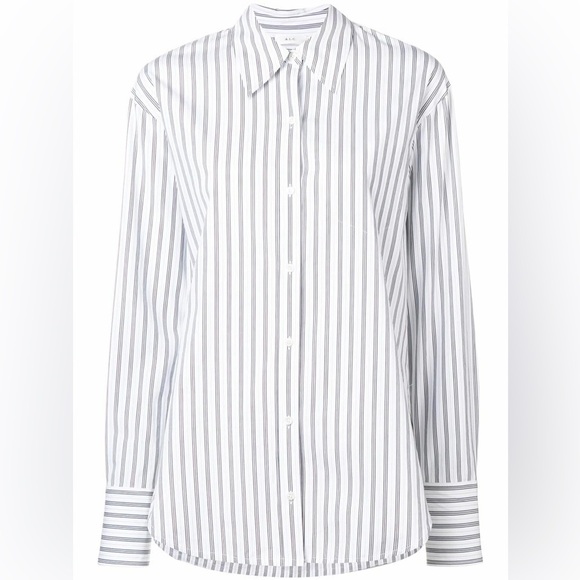 A.L.C. Women’s Wharton Striped Poplin Button Down Shirt White/Graphite Size 8 - Picture 3 of 11
